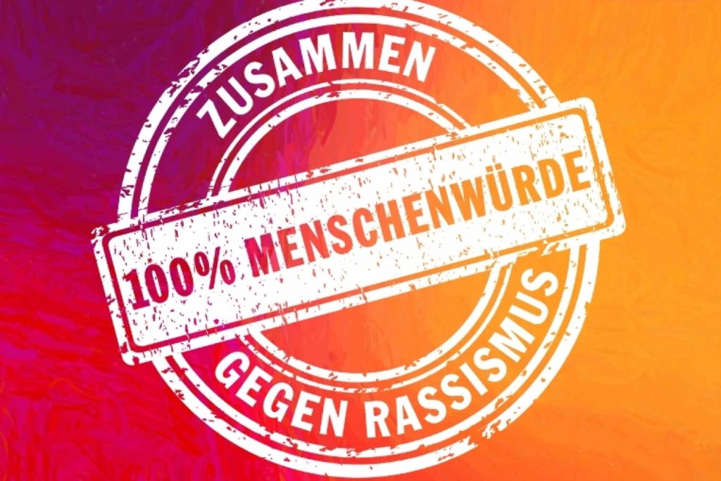 Stempellogo Menschenwürde orange lila