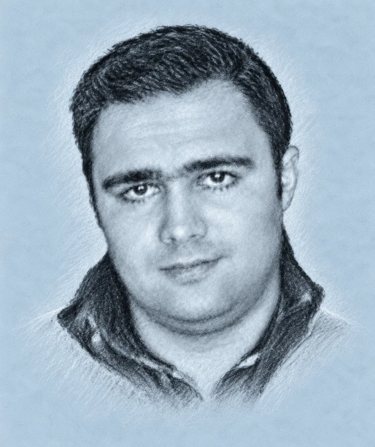 Kreidezeichnung von Halit Yozgat auf hellblauem Hintergrund